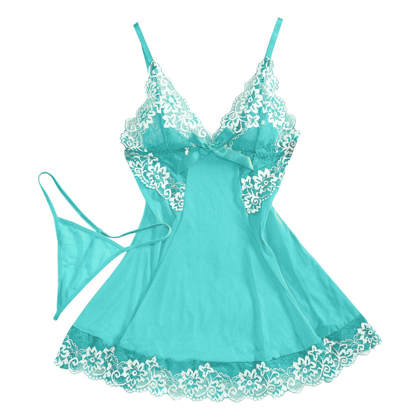 thumbnail image 2 of Body sexy de encaje para mujer con liguero - Conjunto de camisón de malla transparente, lencería de poliéster y spandex para ocasiones especiales, 2 of 5